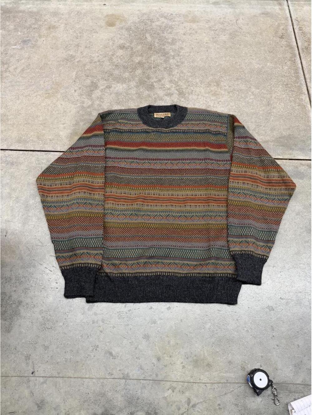 vintage waliki grey green and orange striped knit sweater size medium